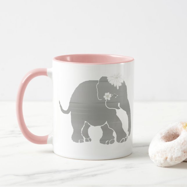 Mug Mariée d'éléphants Vintages gris (Avec donut)