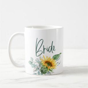 Mug Mariée Élégante Rustique Tournesol Eucalyptus Mari