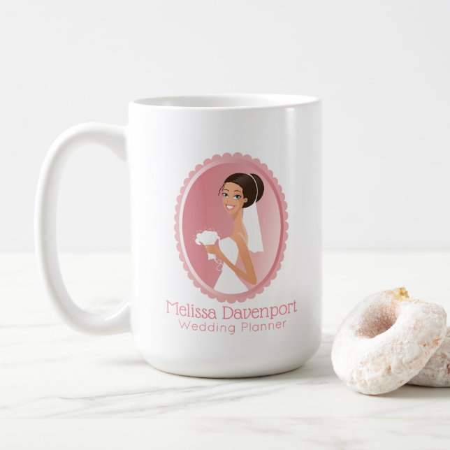 Mug Mariée en robe Mariage blanche tenant un bouquet (Avec donut)
