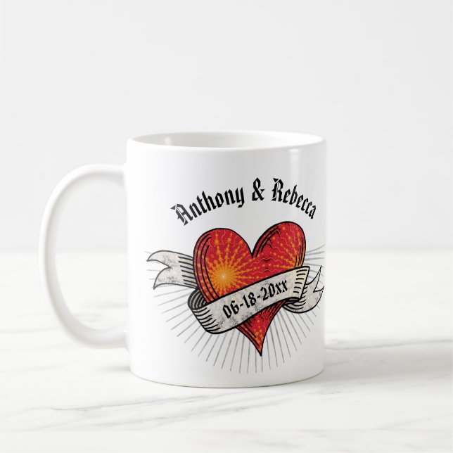 Mug Mariée et salle de classe du coeur rouge moderne (Gauche)