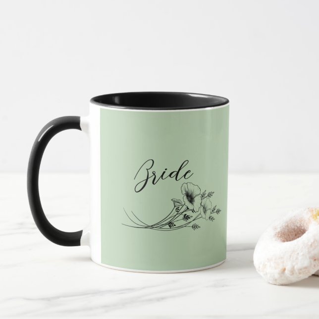 Mug Mariée Fleur Sauvage Doodles Sage  (Avec donut)