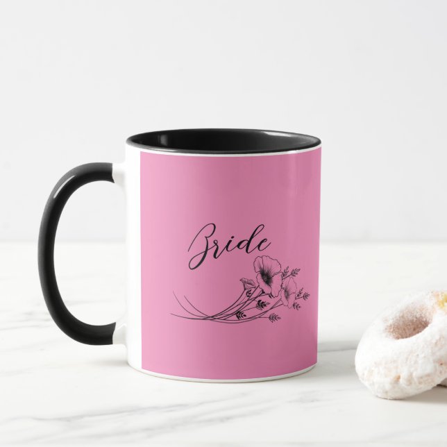 Mug Mariée Fleurs Sauvages Rose Doodles  (Avec donut)