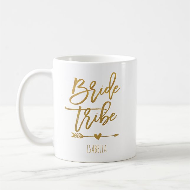 Mug Mariée tribu fausse feuille d'or cadeau de demoise (Gauche)