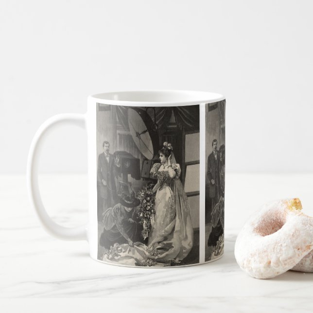 Mug Mariée vintage, Portrait nuptiale avec photographe (Avec donut)