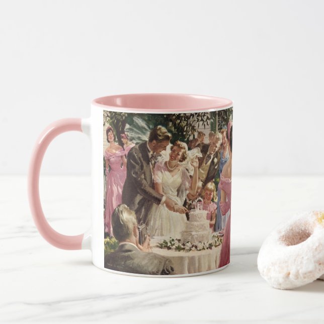 Mug Mariés de mariage vintage coupent le gâteau (Avec donut)