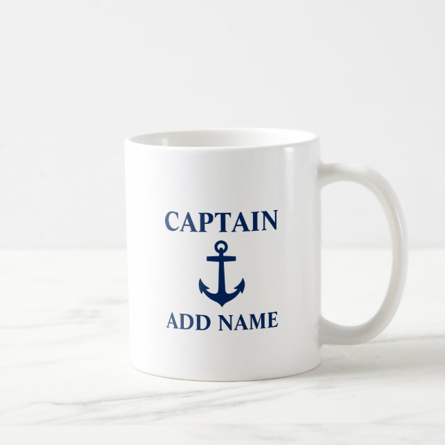 Mug Marine Ancre bleue Capitaine Ajouter un nom ou un  (Droite)