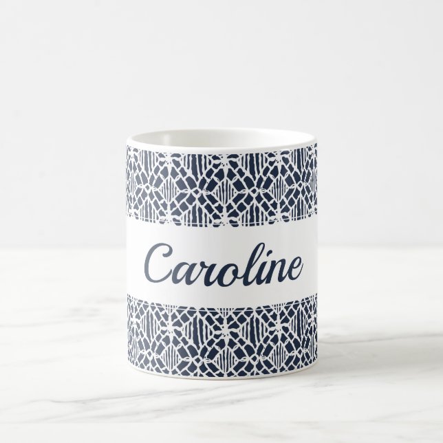 Mug Marine avec Motif de dentelle de Crochet blanc (Centre)