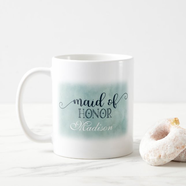 Mug Marine Bleu Aqua Aquarelle Mariage Maid of Honor (Avec donut)