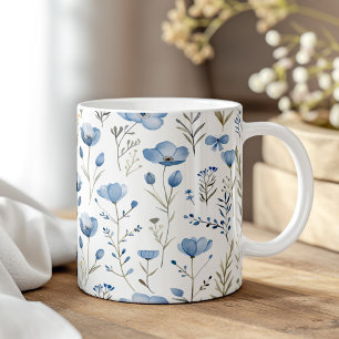 Mug Marine bleu Aquarelle Fleurs sauvages Populaires