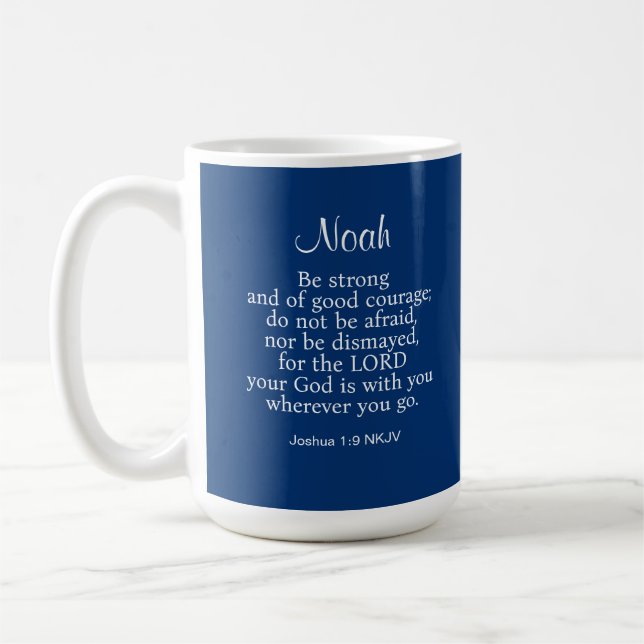 Mug Marine Bleu Courage Bible Verse Nom personnalisé S (Gauche)
