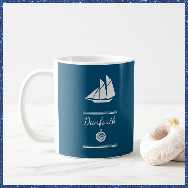 Mug Marine bleu et blanc Nautique (Créateur téléchargé)