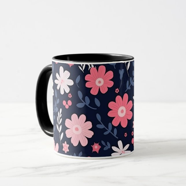 Mug Marine bleu et rose Floral Paisley (Devant gauche)
