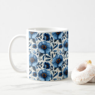 Mug Marine Bleu Rétro Cute Vintage Élégant Fleur Chic