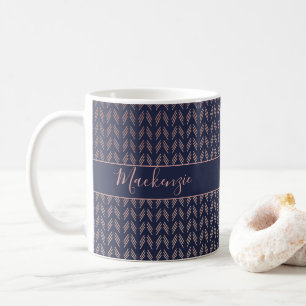 Mug Marine Blue Blush Rose Rose Gold Foil Tribal   Boh