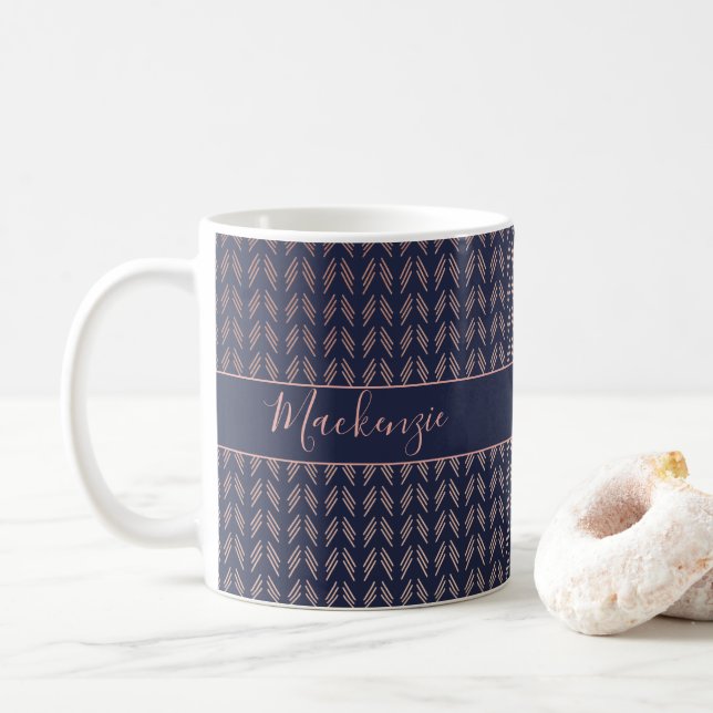 Mug Marine Blue Blush Rose Rose Gold Foil Tribal | Boh (Avec donut)