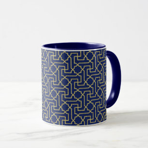 Mug Marine Blue & Faux Gold Motif de mosaïque marocain