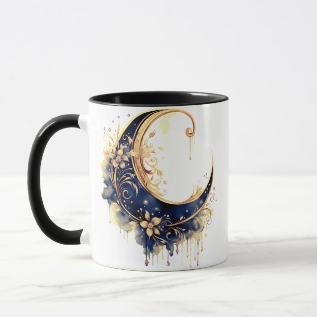 Mug Marine Blue & Gold Bohemian Crescent Moon Hallowee (Gauche)
