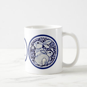 Mug Marine Blue Rabbit Baby Bunny Floral Monogramme