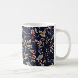 Mug Marine Blue Woodland Animaux Floral Feuille Motif
