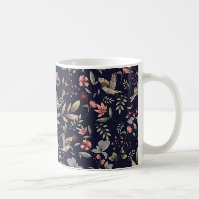 Mug Marine Blue Woodland Animaux Floral Feuille Motif (Droite)
