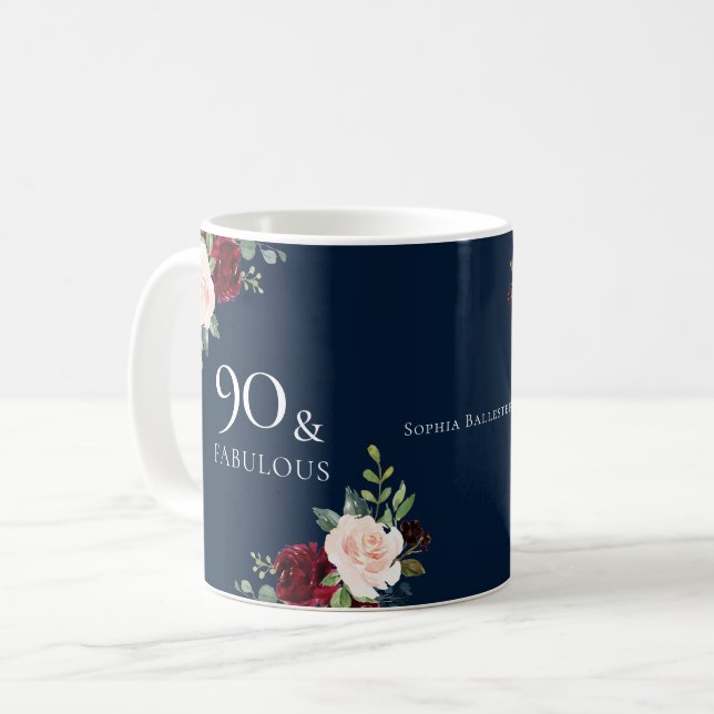 Mug Marine Burgundy Blush Femme 90e anniversaire fête  (Devant gauche)
