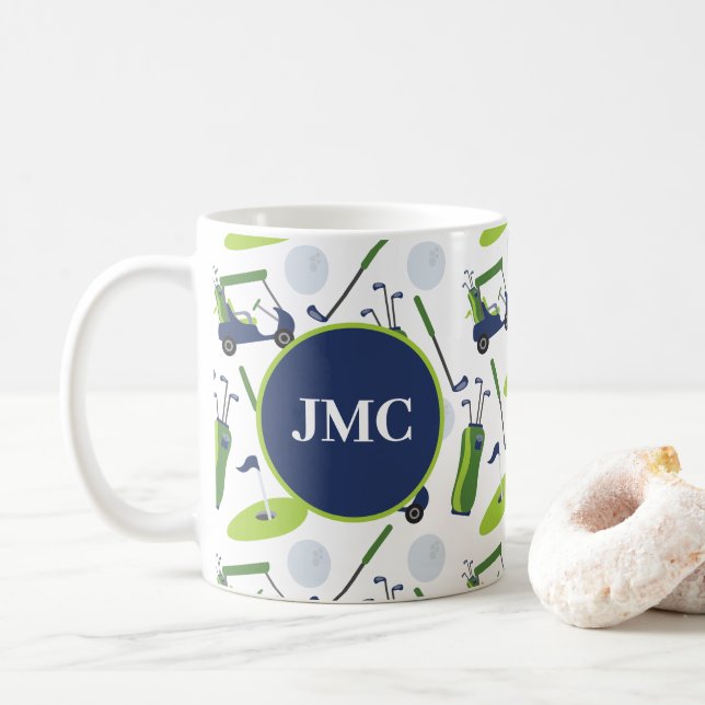 Mug Marine & Green Golf Personnalisé Monogramme (Avec donut)
