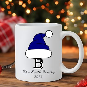 Mug Marine moderne Santa Hat Monogramme Famille Noël