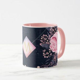Mug Marine Rosegold Cadeaux Monogramme Girl Floral Ros