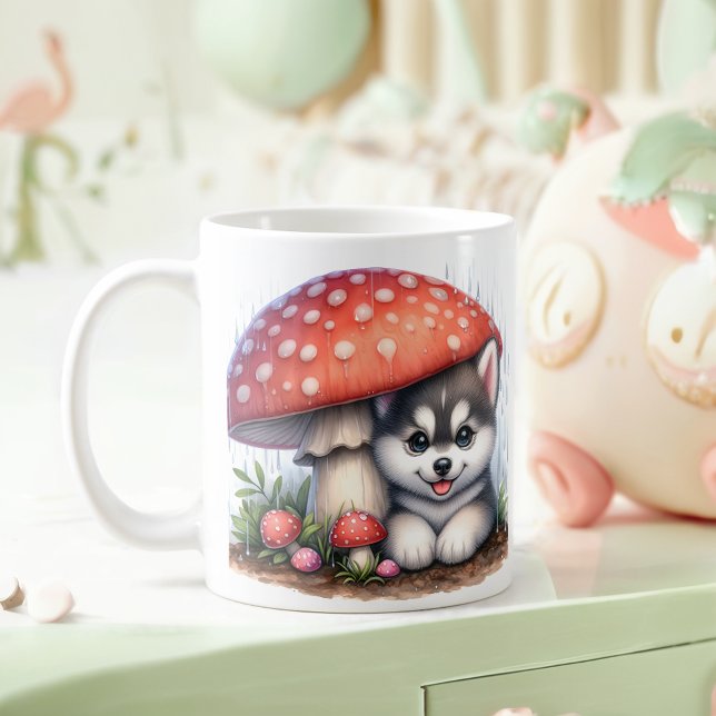 Mug Marionnette Cute Husky Sous Un Parapluie De Champi (Créateur téléchargé)