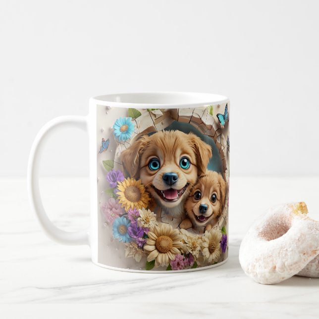 Mug Marionnettes du jour de la mère entourées de fleur (Avec donut)
