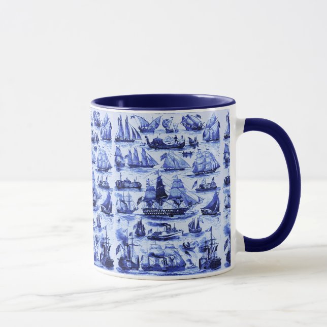 Mug MARITIME, NAVIRES VINTAGES, NAVIRES À VOILE, Bleu  (Droite)