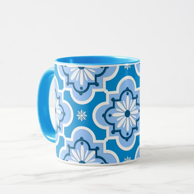 Mug Marocain en tuiles motif - Bleu et Blanc (Devant gauche)