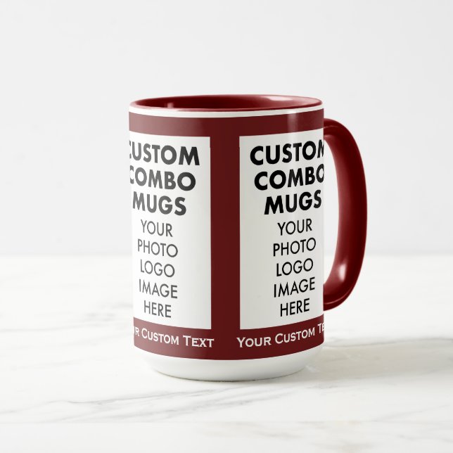 Mug Maroon 4:6 Frame 3 x Photo Text Large Custom Combo (Devant droit)