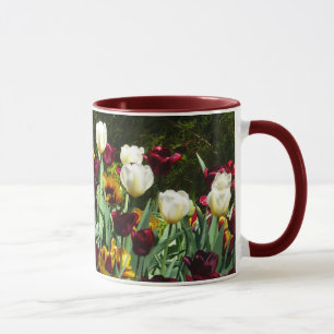 Mug Maroon et Tulipes Jaunes Florales colorées