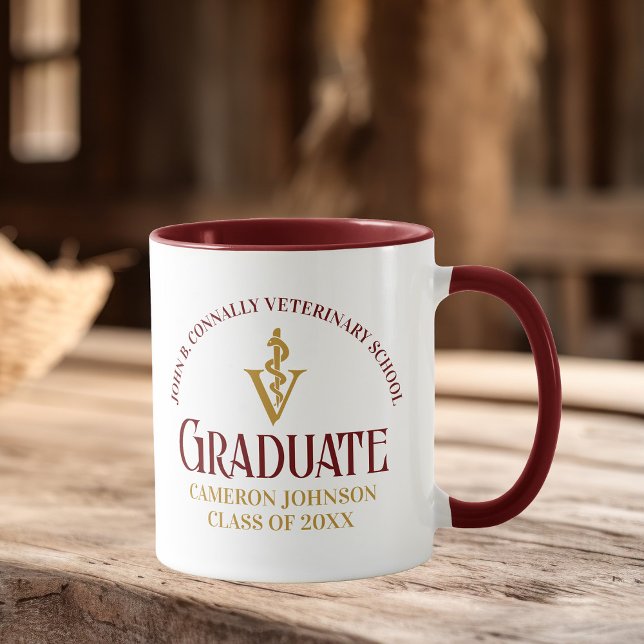 Mug Maroon Gold Vétérinaire École Diplôme Personnalisé (Créateur téléchargé)