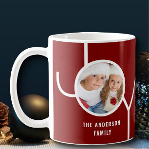 Mug Maroon photo de Noël de la famille personnalisée
