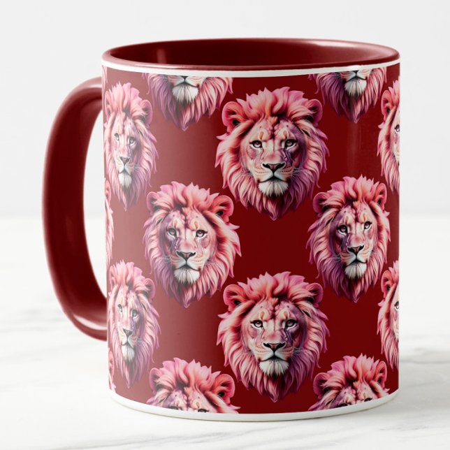 Mug Maroon Pink Lion Head Design  (Créateur téléchargé)