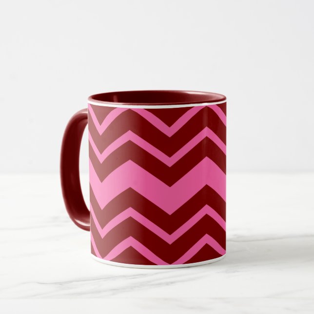 Mug Maroon Red Pink Chevron Zigzag Design  (Devant gauche)