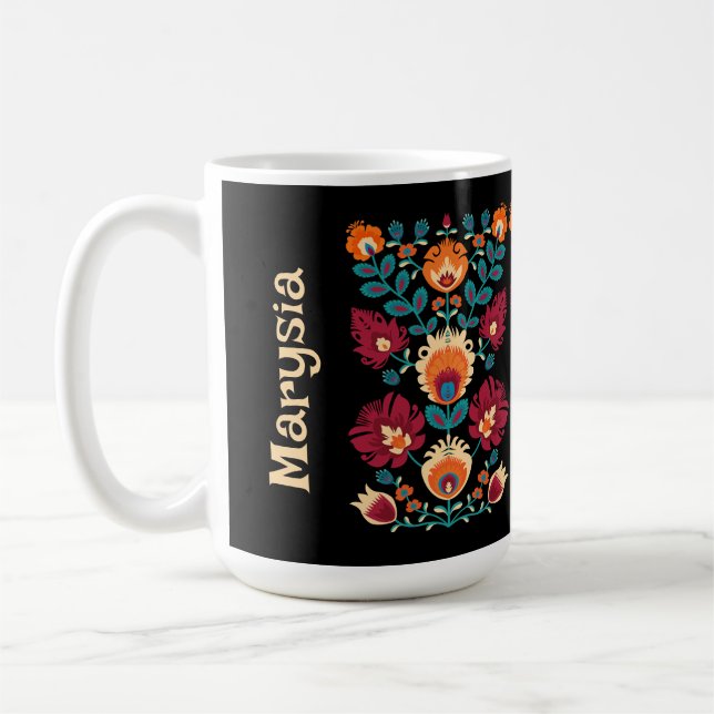 Mug Maroon, turquoise et jaune pastel Folk Wycinanki (Gauche)