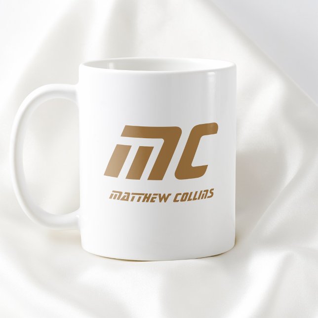 Mug Marque Monogramme Marron Moderne Gras Simple pour  (Modern Brown Monogram Name Bold Simple for Him Coffee Mug)
