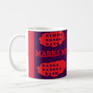 Mug Marques nom sur bande dessinée rouge violet amusan