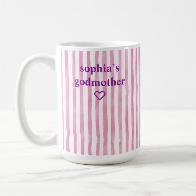 Mug Marraine personnalisée rayée rose (Gauche)