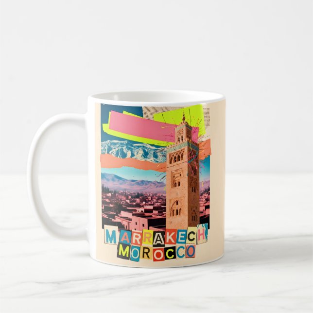 Mug Marrakech Maroc Voyage Koutoubia Skyline Vintage (Gauche)
