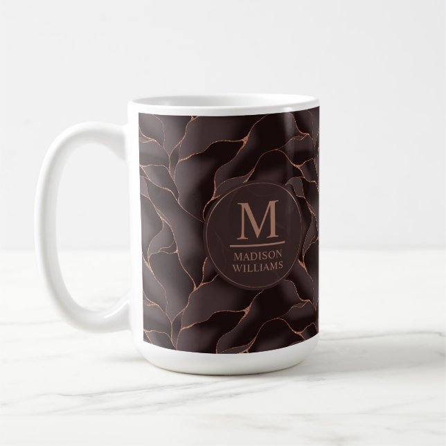 Mug Marron Chocolat & Or Rose Motif Abstrait de Vague (Gauche)