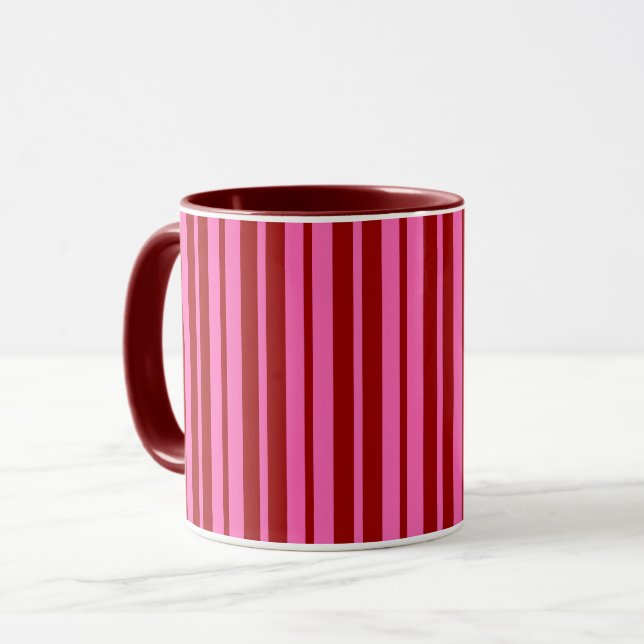 Mug Marron Rouge Rose Design à rayures  (Devant gauche)