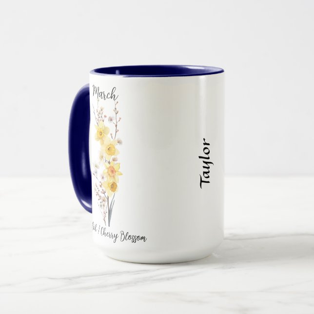 Mug Mars Fleur de naissance jonquille et fleurs de cer (Devant gauche)
