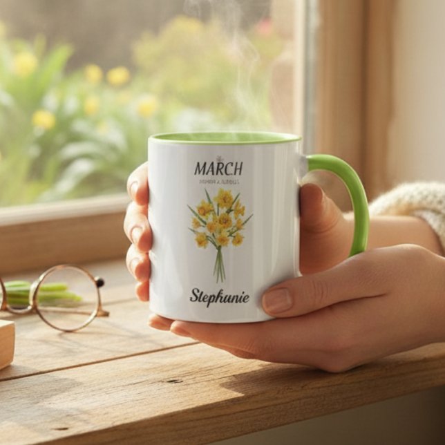 Mug Mars Floral Printemps Nature Amoureux Anniversaire (Cozy Botanical Daffodil – Personalized March Birthday mug)