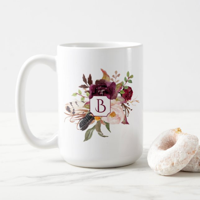 Mug Marsala Bourgogne Boho rose rouge fait varier le (Avec donut)