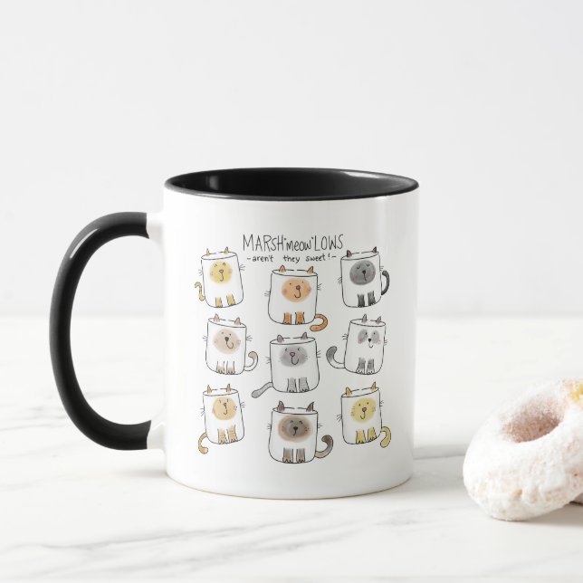 Mug MARSHmeowLOWS Jeu de mots fantasques Chat Marshmal (Avec donut)