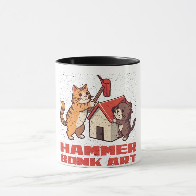 Mug Marteau Bonk Chat Mème Drôle Rétro Art Mignon (Centre)